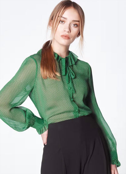 Eliza Spot Print Frill Collar Blouse