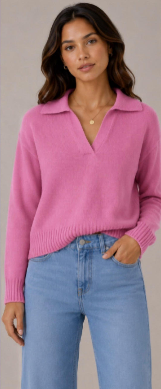 Cotton Cashmere V Neck Polo