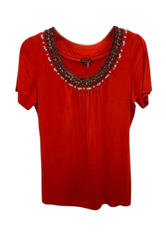 Women Short Sleeve Beaded Tee