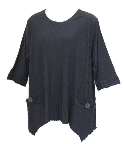 Asymmetrical Textured Rib Knit Cotton Top