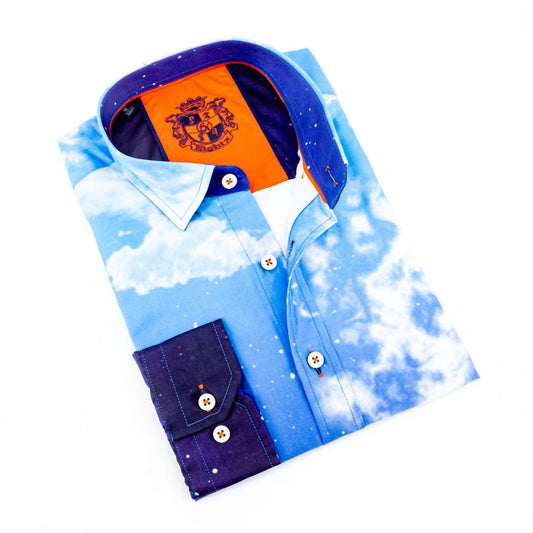 Men's Sky Print Button Down With Trim Shirt