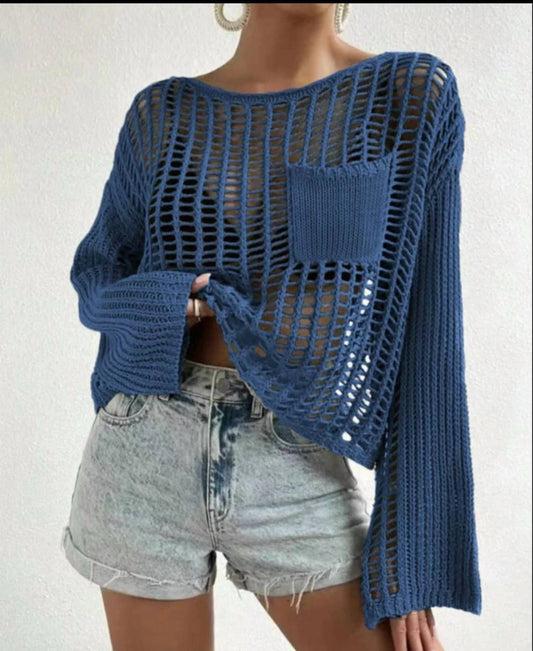 Hollow Out Knit Drop Sleeve Sweater