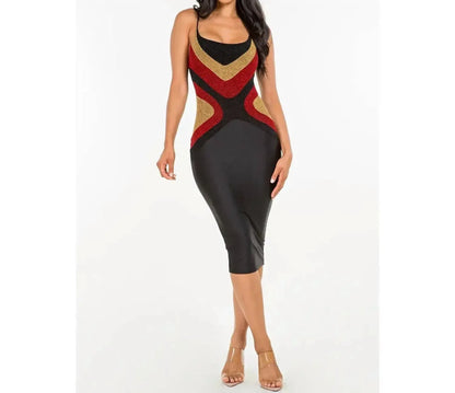 Let's go Uptown - Elegant Glitter Spaghetti Straps Midi Dress - Rack Hunt