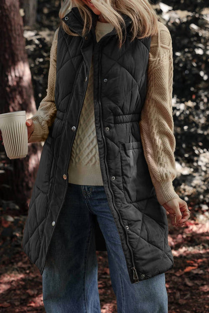 LDC Women's Longline Quilted Stand Collar Puffer Vest in Black - view 2