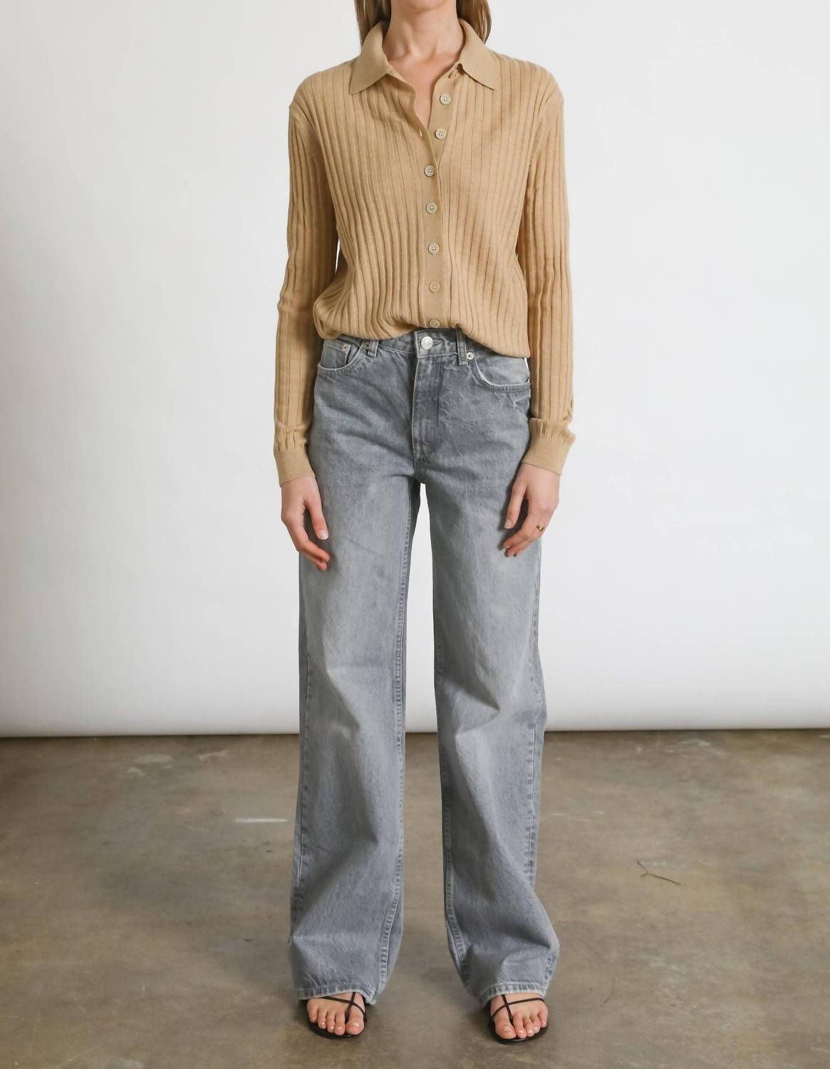 Ribbed Knit Polo Shirt