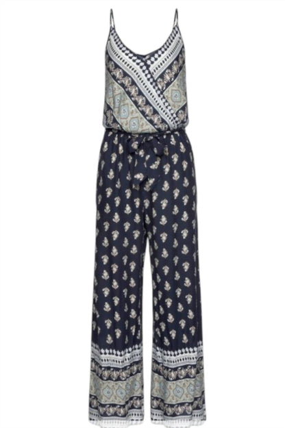 Patterned V-neck Jumpsuit
