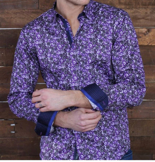 Long Sleeve Button Down Paisley Print Shirt With Trim