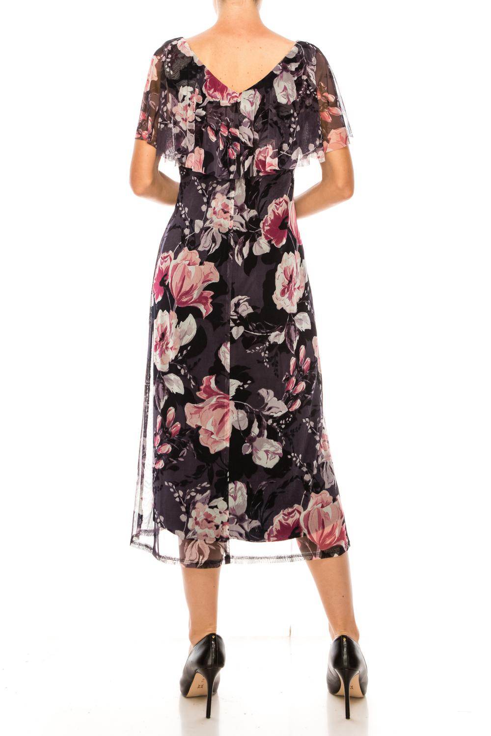 Connected Apparel - Floral Print Cape Midi Dress - Rack Hunt