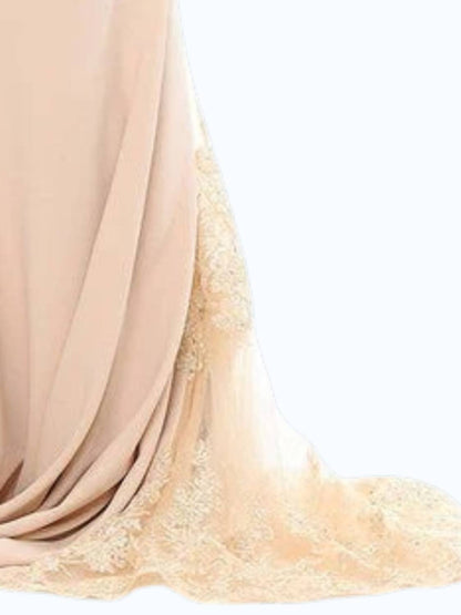 Lace Embroidered Off-shoulder Mermaid Gown With Sheer Train