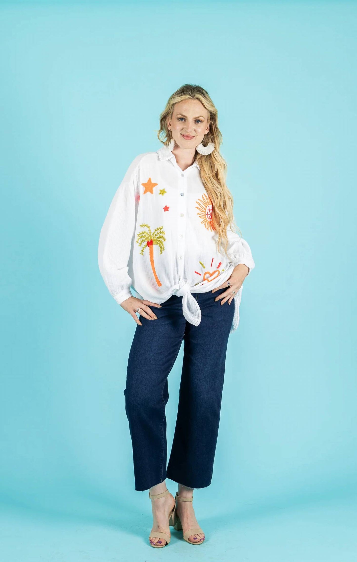 Long Sleeve Top With Embroidered Sun