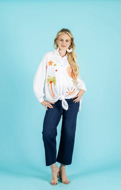 Long Sleeve Top With Embroidered Sun