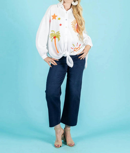 Long Sleeve Top With Embroidered Sun