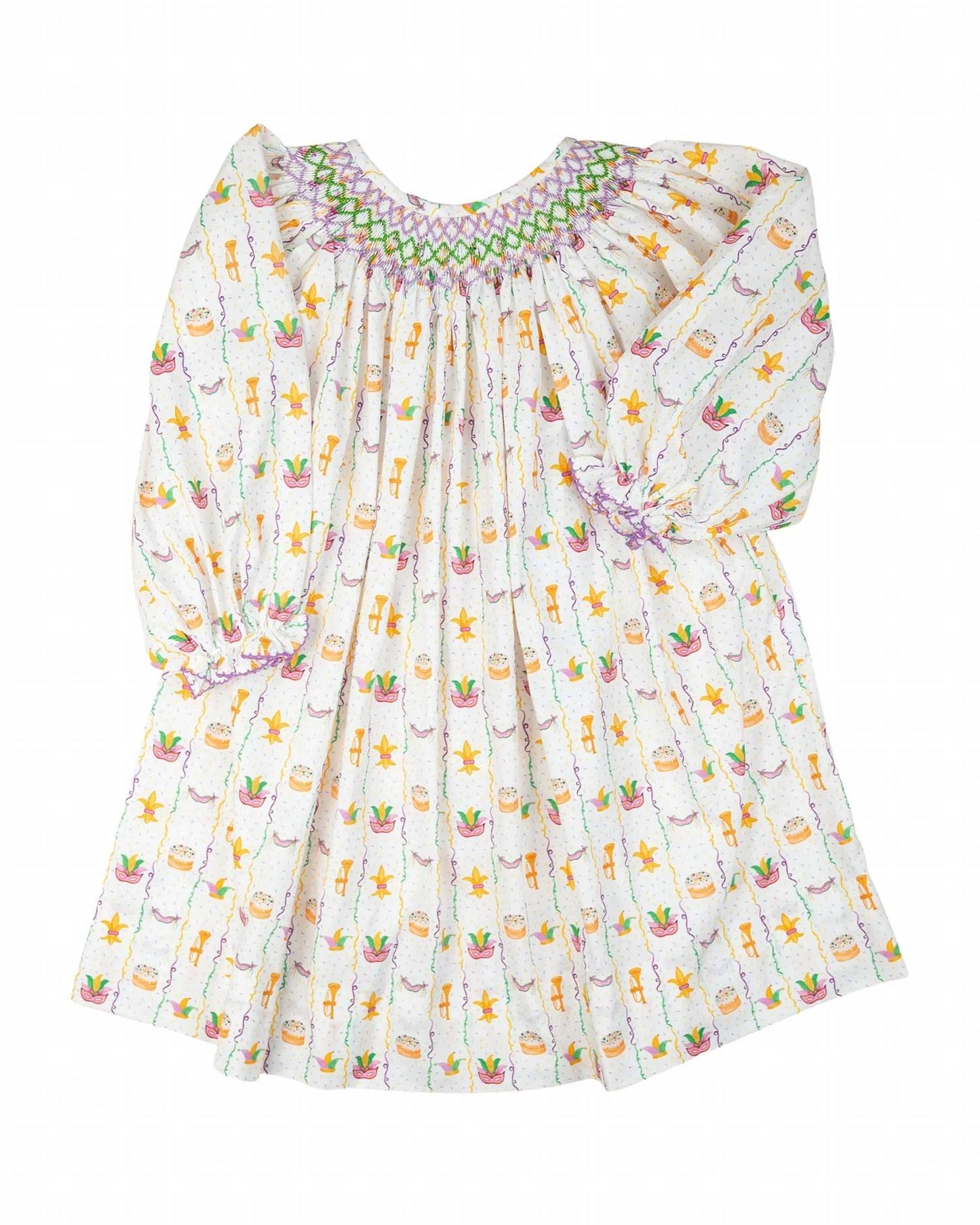Girls Mardi Gras Smocked Dress