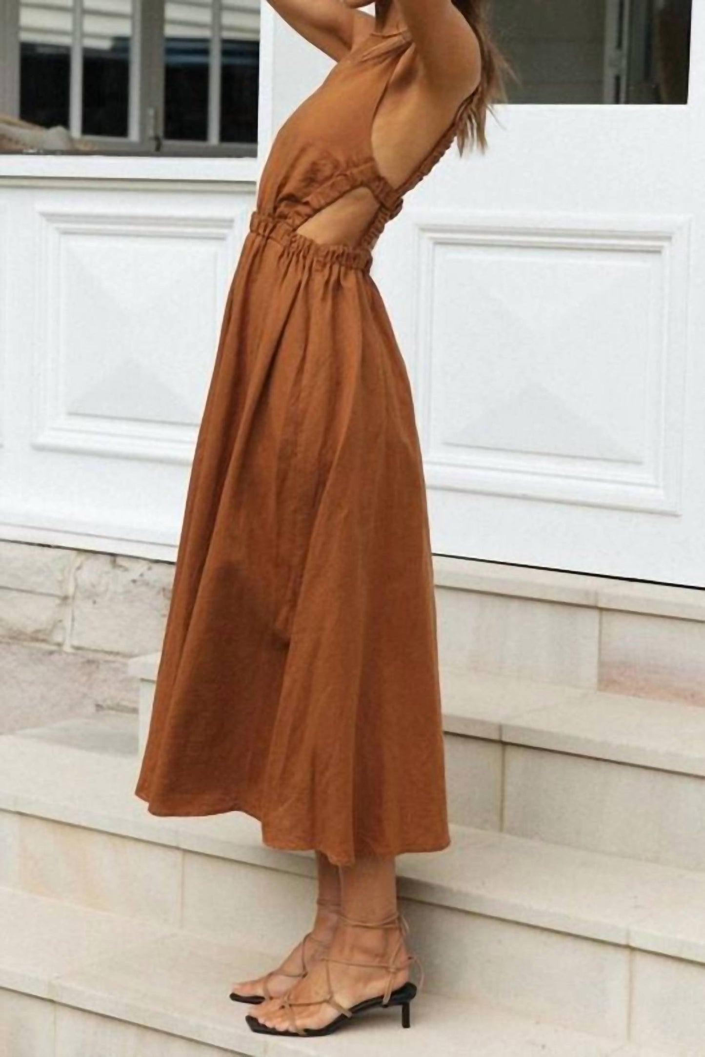 Elastic Strap Back Sleeveless Midi Dress