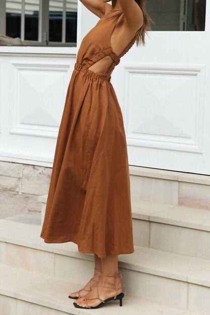 Elastic Strap Back Sleeveless Midi Dress