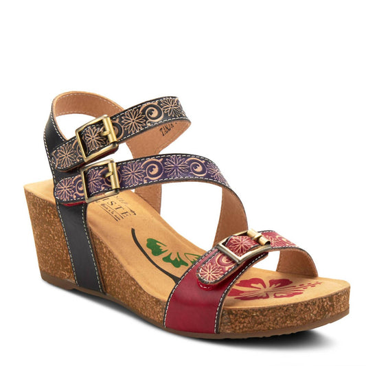 L'Artiste Women's Tanja Ankle Strap Sandal in Red Multi