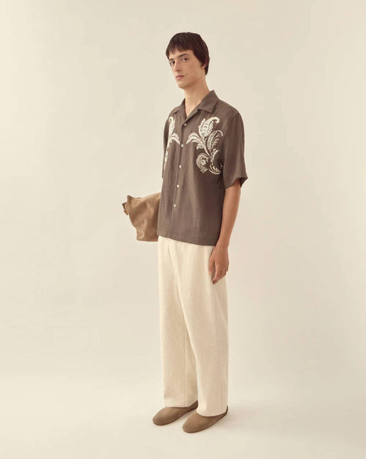 Paisley Embroidered Camp Collar Shirt
