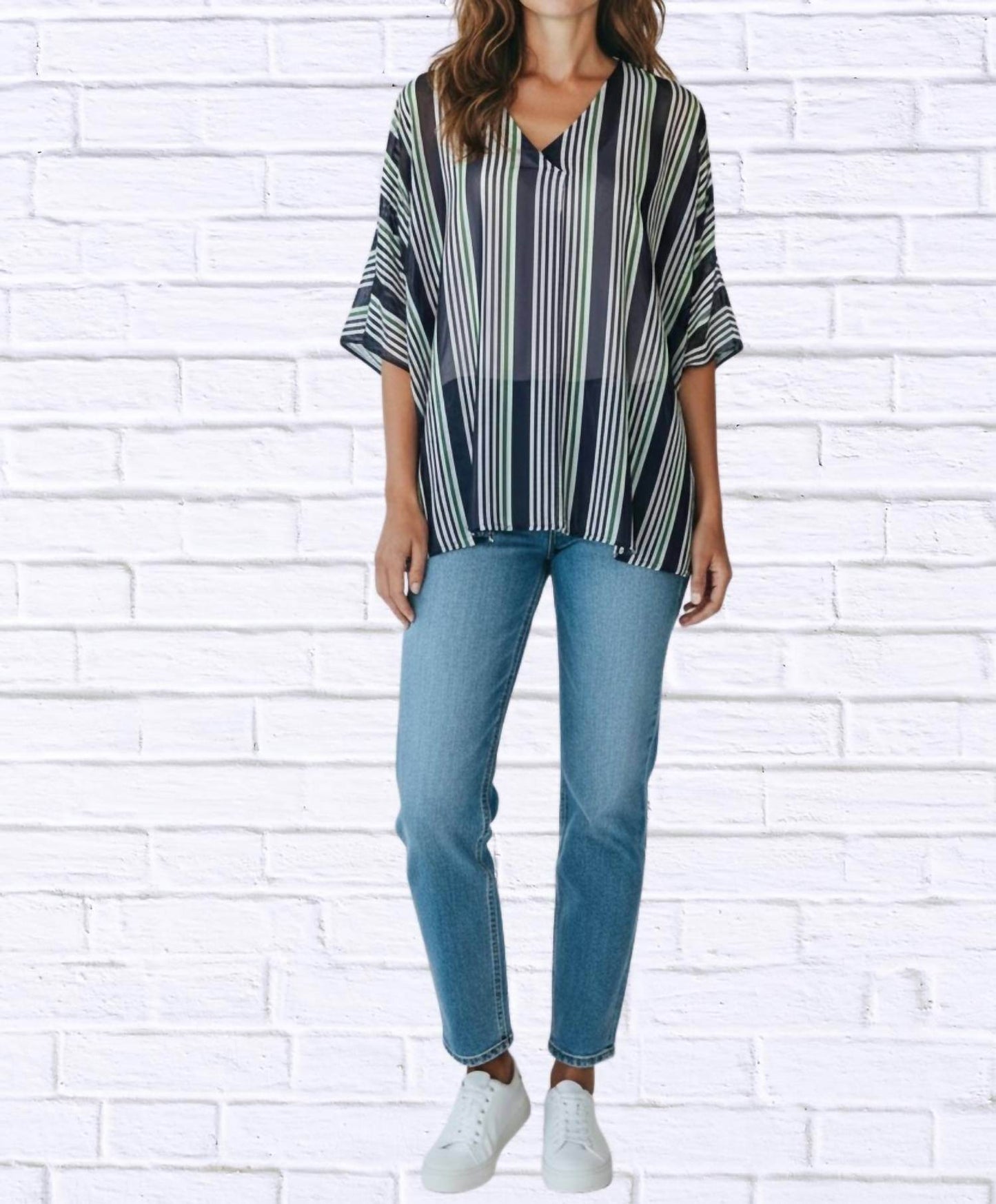 Calypso - Striped Chiffon Kaftan Top - Rack Hunt -