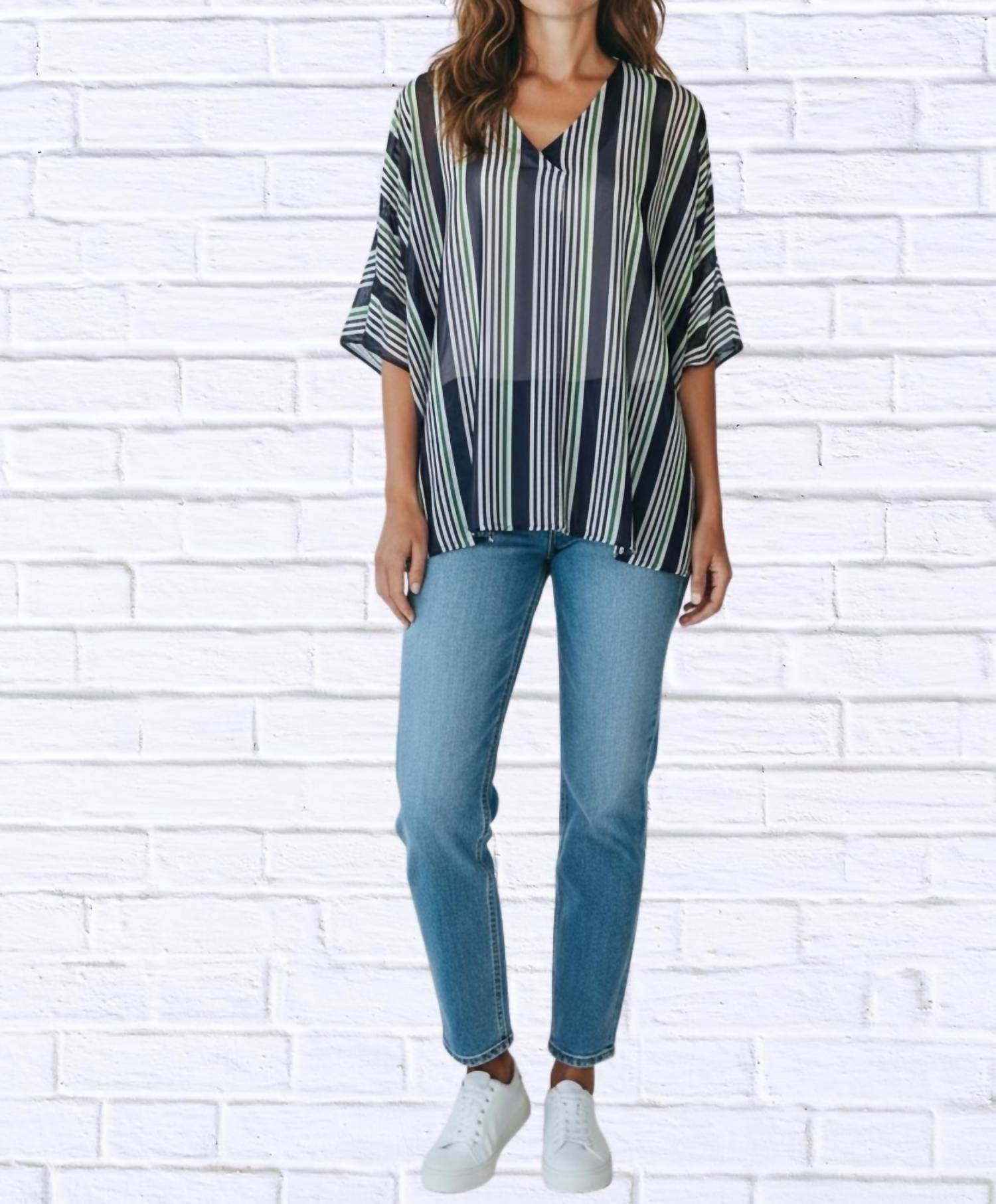 Calypso - Striped Chiffon Kaftan Top - Rack Hunt -