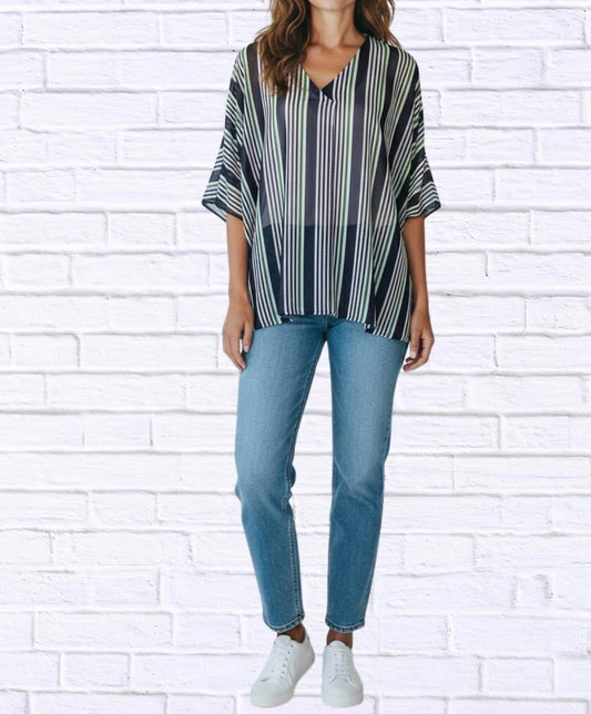 Calypso - Striped Chiffon Kaftan Top - Rack Hunt -