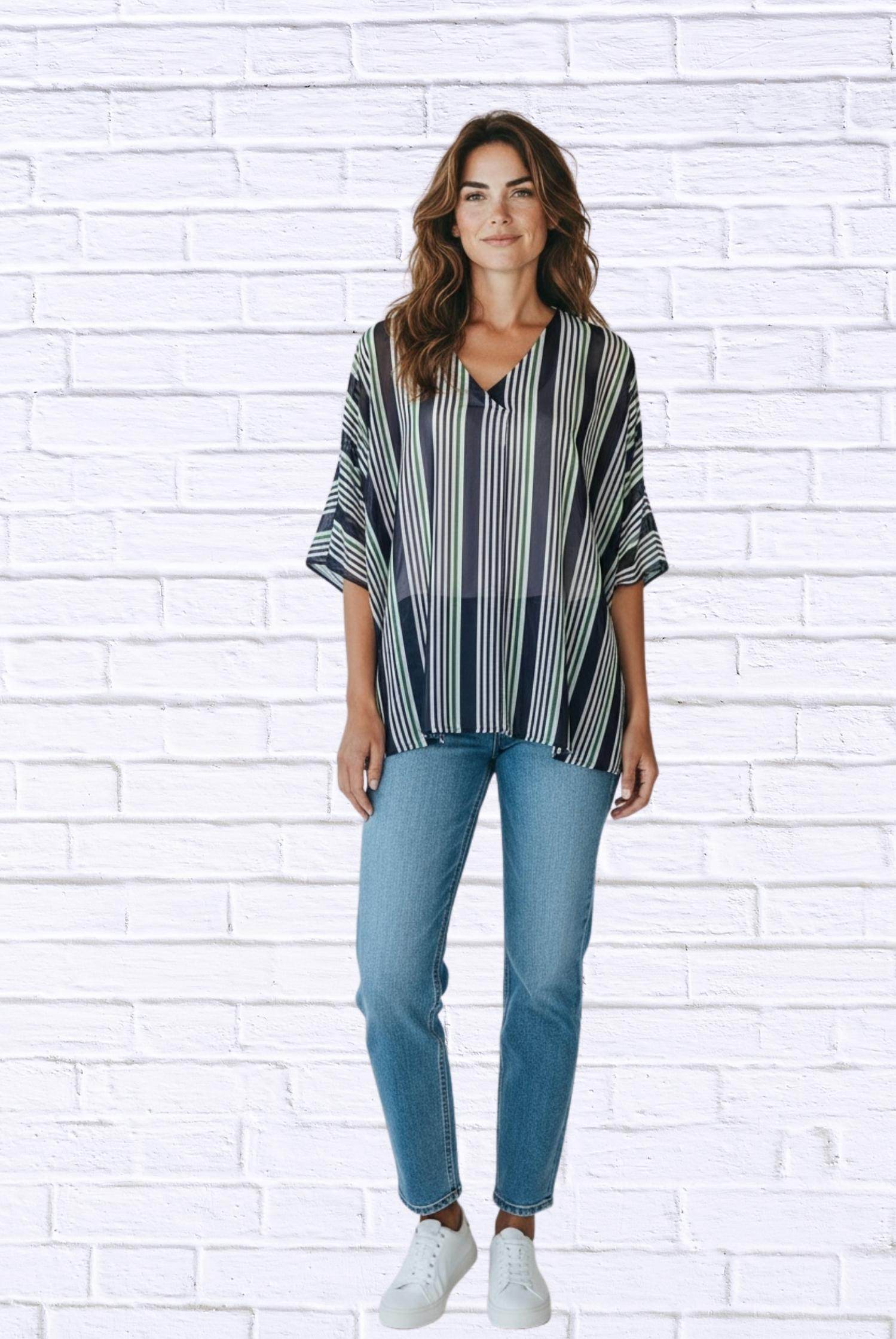 Calypso - Striped Chiffon Kaftan Top - Rack Hunt -