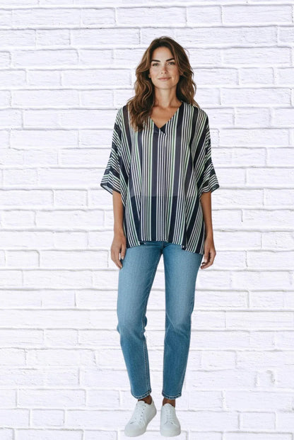 Calypso - Striped Chiffon Kaftan Top - Rack Hunt