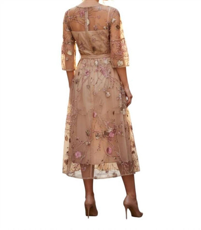 Embroidered Prairie Sleeve Sheer Midi Dress