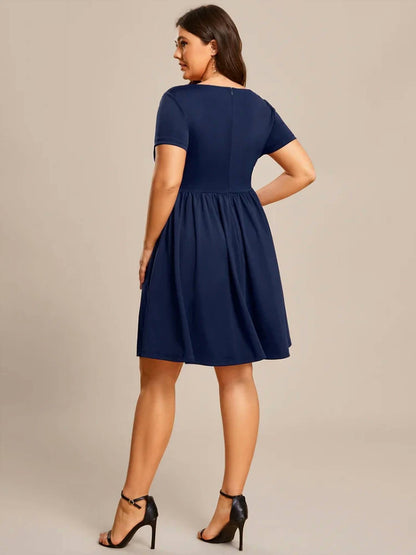 Knee Length V Neck Cocktail Dress - Plus