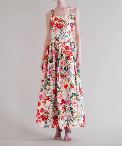 Women's Floral A-line Gathered Dress