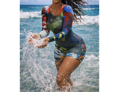 Art Print Long Sleeve Romper