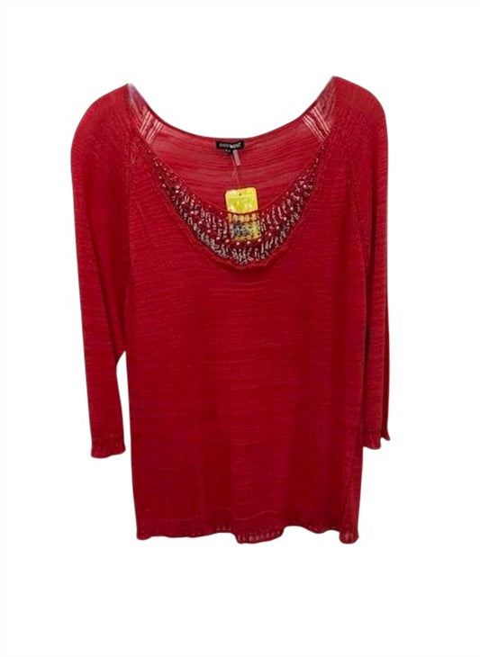 Women Beaded Neckline Sweater