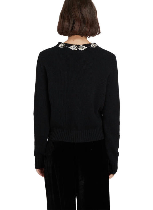 Knit Pullover With Rhinestone Collar Sweater