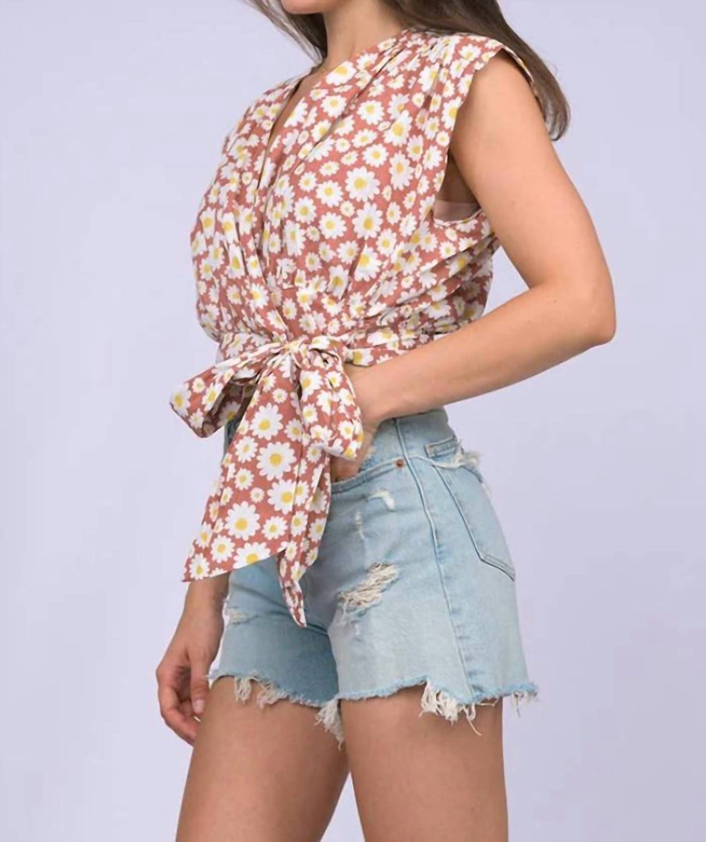 Women's Daisy Print Cotton Wrap Blouse