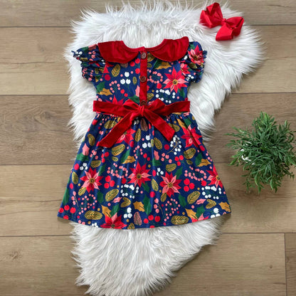 Girls Velvet Poinsettia Dress