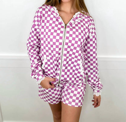 Checkered High-rise Cotton Blend Shorts