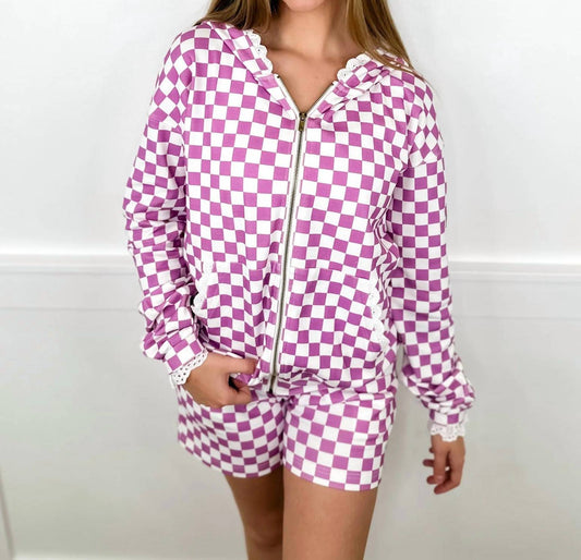 Checkered High-rise Cotton Blend Shorts