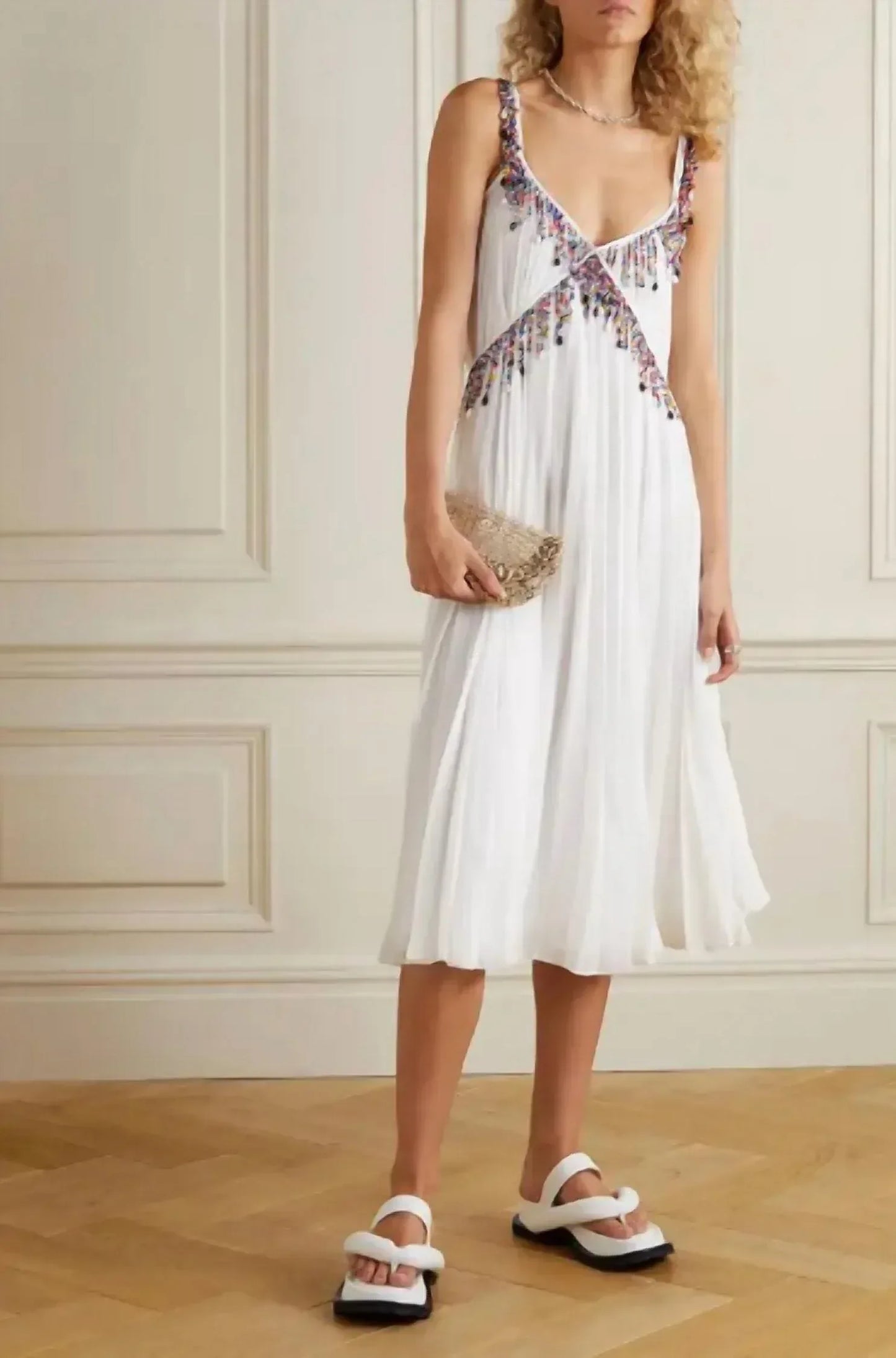 Christopher Kane - Pleated Bead-Embellished Georgette Mini Dress - Rack Hunt