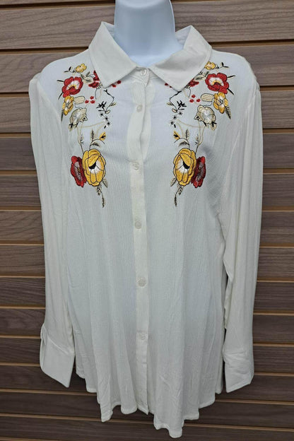 Angela Plus - Women's Embroidered Floral Blouse - Rack Hunt