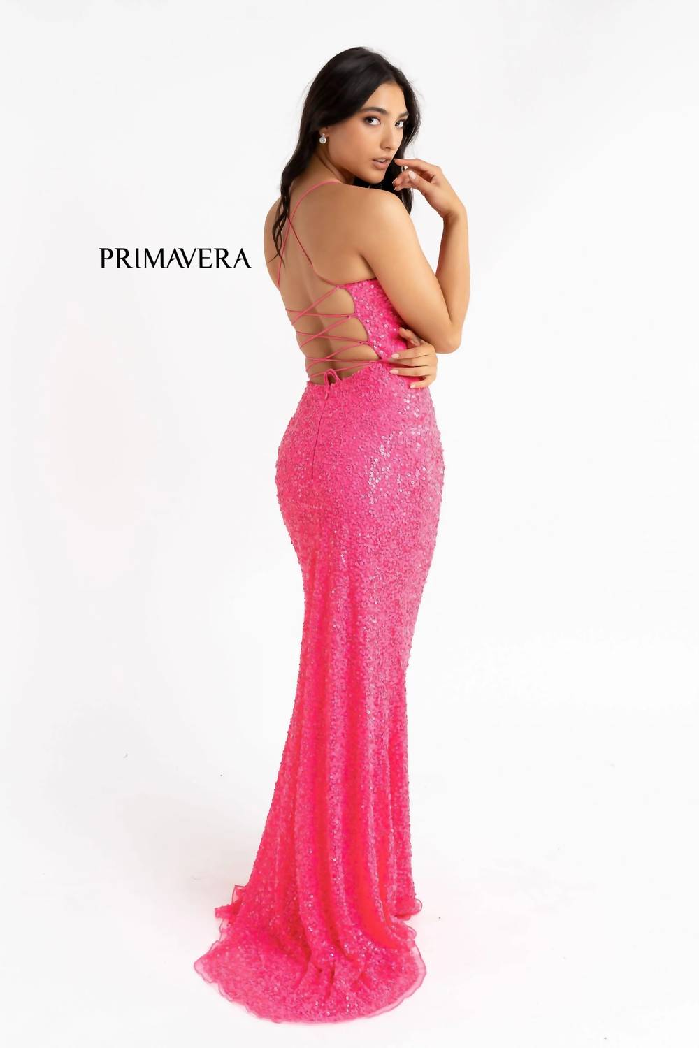 Lace Up Back Sequin Gown
