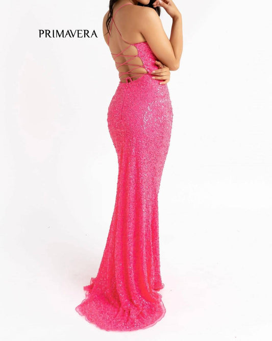 Lace Up Back Sequin Gown