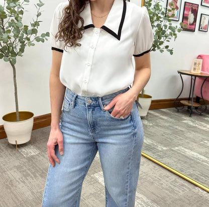 Button Up Short Sleeve Blouse