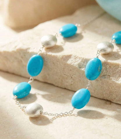 Women's Silver Bead Station Necklace