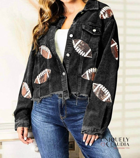 Sweetama - Touch Down Sequined Black Corduroy Jacket - Rack Hunt -