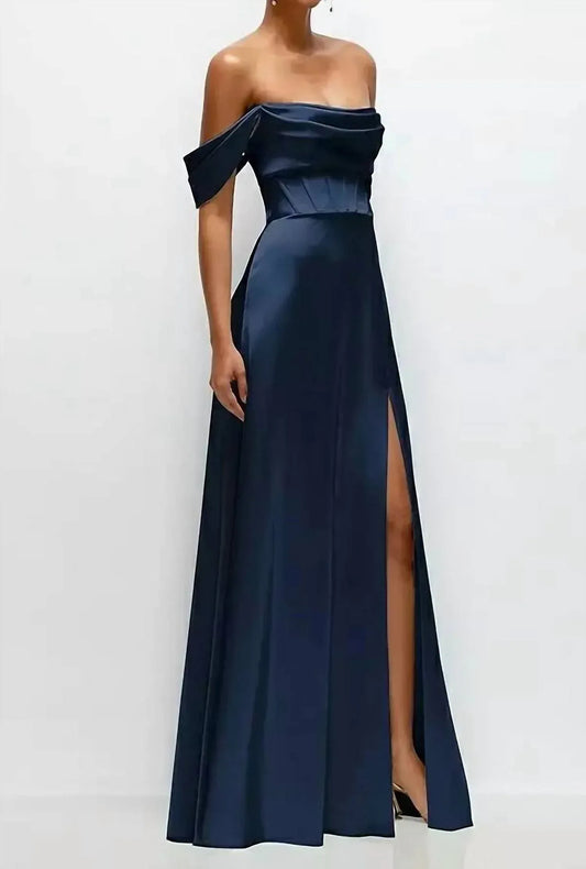 After Six - Satin Convertable Off-shoulder A-line Gown - Rack Hunt