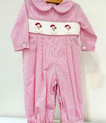 Kid's Smocked Santa Longall Romper