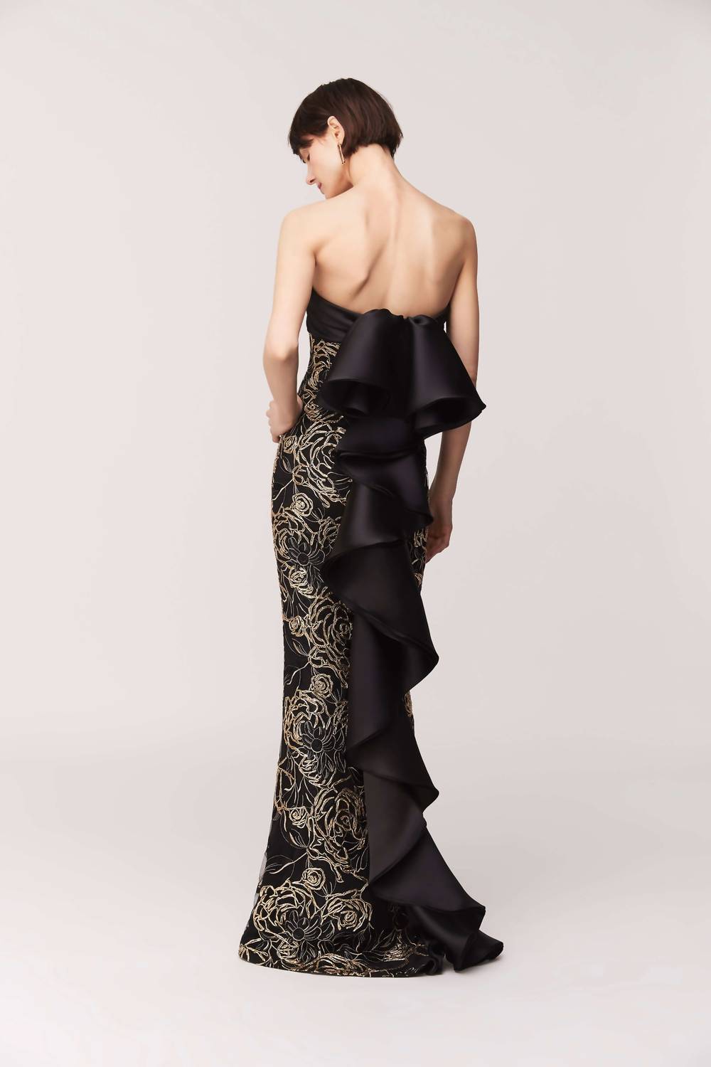 Strapless Jacquard Evening Gown