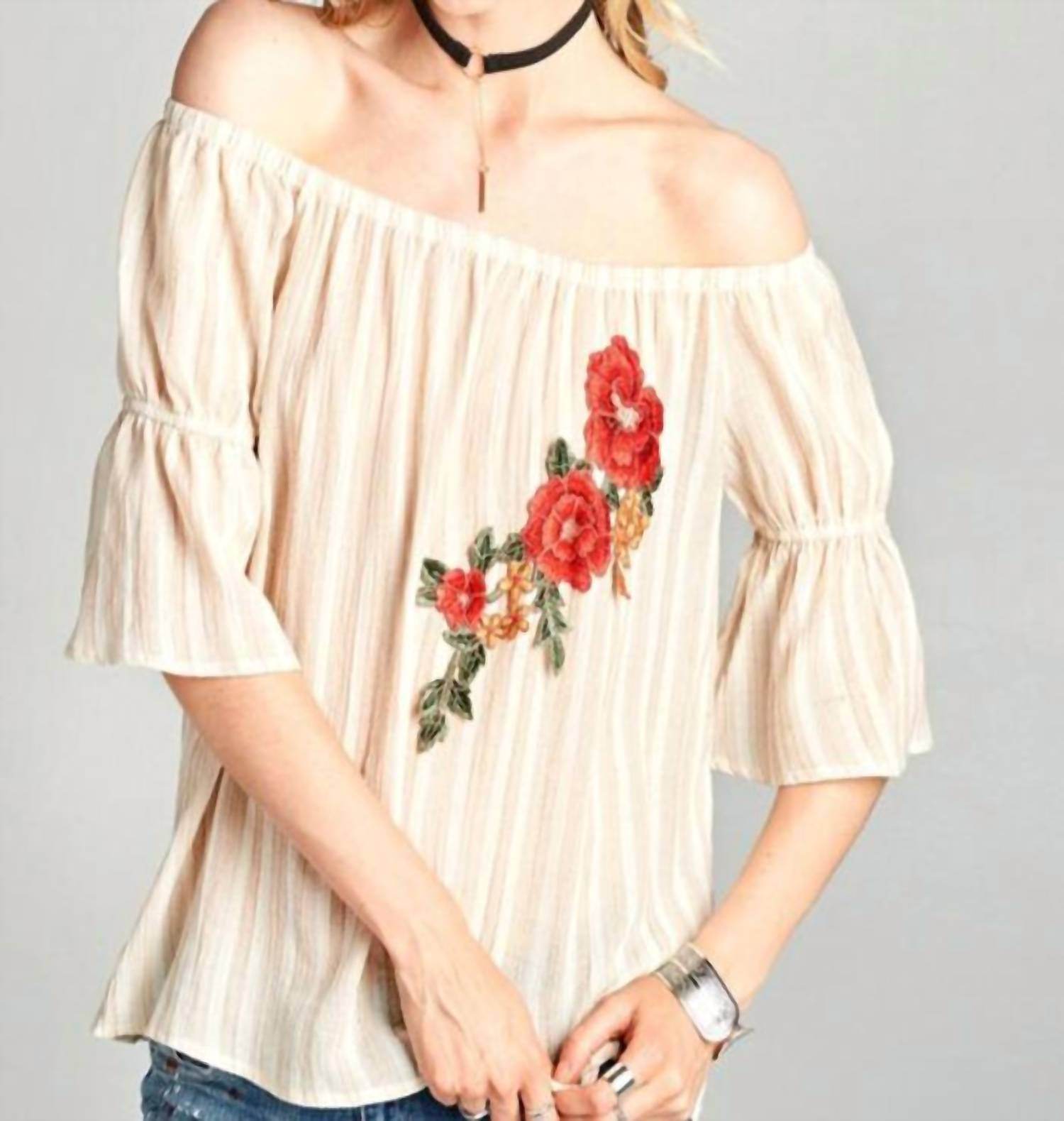 Oddy - Off-The-Shoulder Striped Cotton Blouse - Rack Hunt -