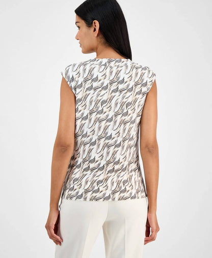 Printed Cowl Neck Cap Sleeve Top