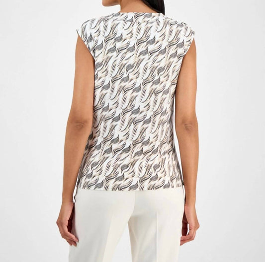 Printed Cowl Neck Cap Sleeve Top