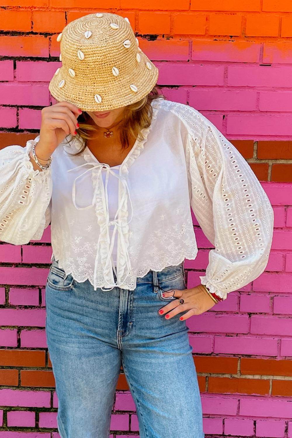 Lilbelle Charlotte - Austin Embroidery Detail Long Sleeve Blouse - Rack Hunt -